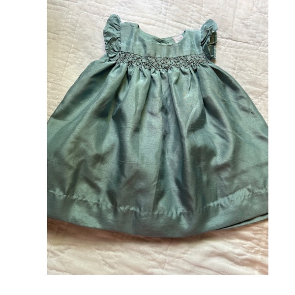 babyGap Other - babyGap Sage‎ Green Smocked Ruffle Dress 3-6 Months Shimmer Special Occasion
